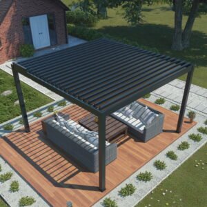 Prabangi terasinė pavėsinė 3 x 4 m antracito su LED ir elektriniu stogeliu