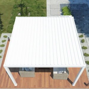 Prabangi terasinė pavėsinė 3 x 4 m balta su LED ir elektriniu stogeliu