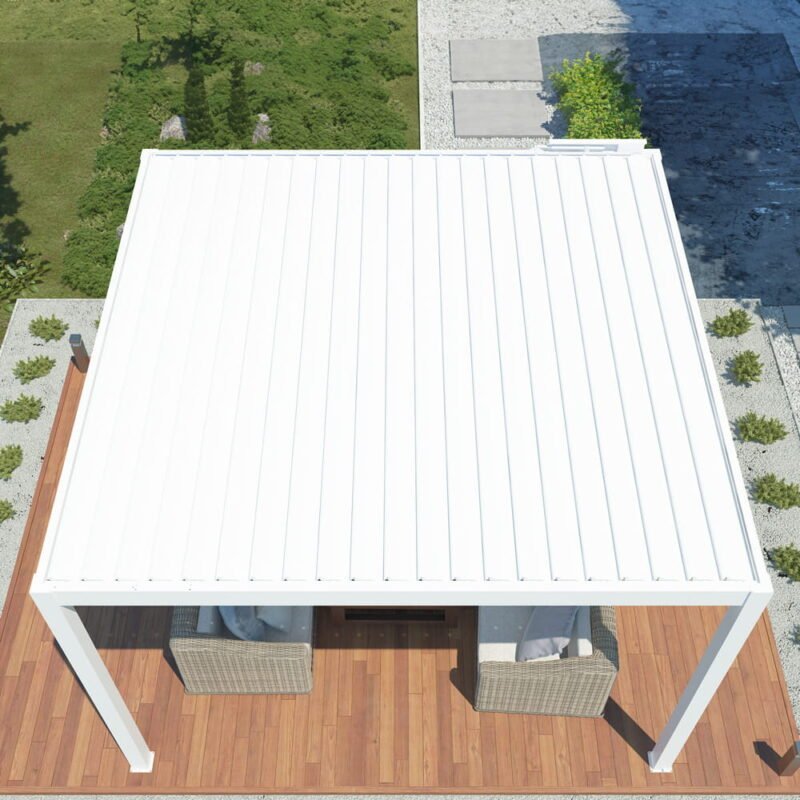 Prabangi terasinė pavėsinė 3 x 4 m balta su LED ir elektriniu stogeliu