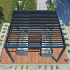 Prabangi terasinė pavėsinė 3,5 x 3,5 m antracito su LED ir elektriniu stogeliu
