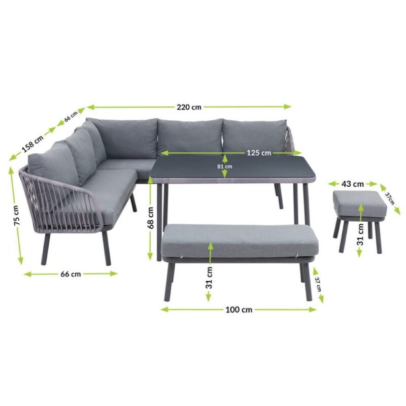 Safira lauko baldai su kampine sofa