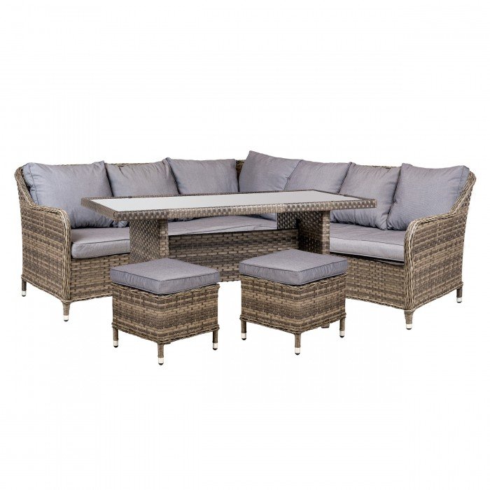Dreamer lauko baldai su kampine sofa ir pufais