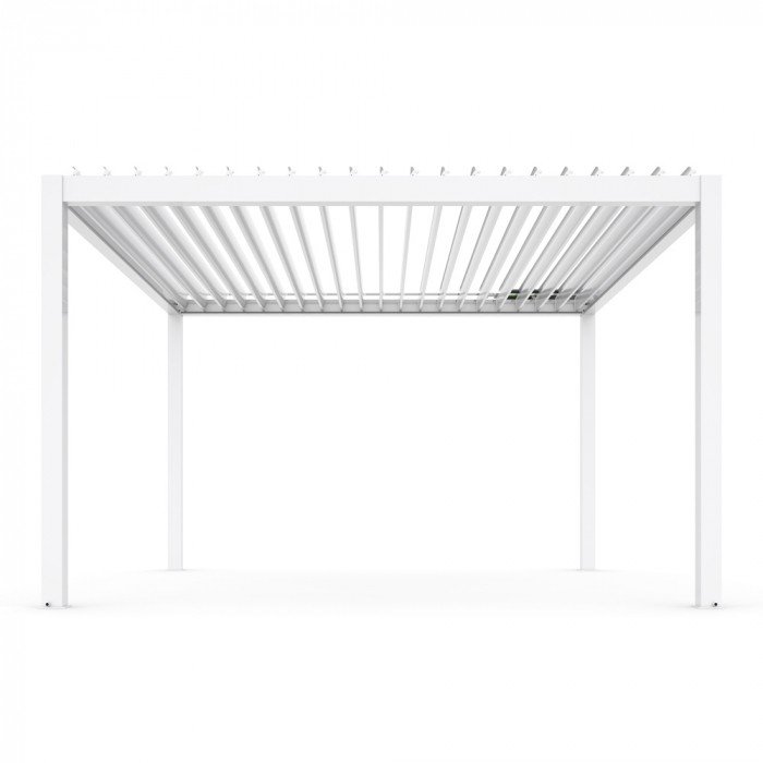 Liukso terasos pavėsinė 3,5 x 3,5 m balta su LED ir elektriniu stogeliu