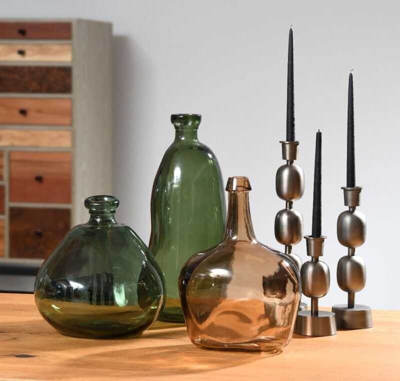 Fancy art dark bronze candle holder L 10x10x22cm