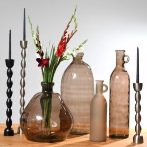 Fancy art long dark bronze candlestick S 9x9x82cm