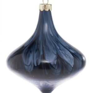Bauble 10cm marble navy blue white