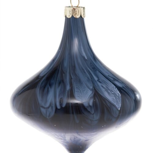 Bauble 10cm marble navy blue white