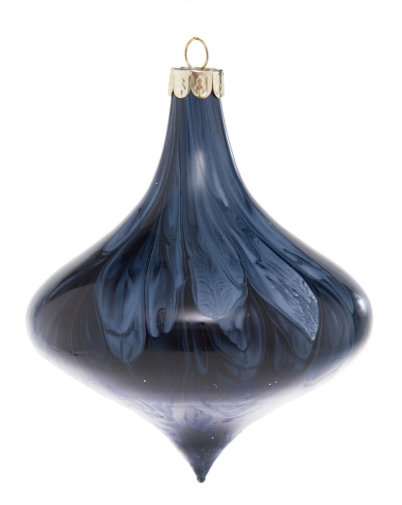 Bauble 10cm marble navy blue white