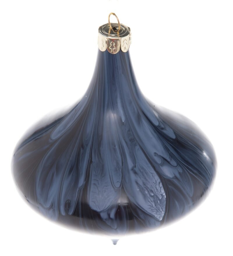 Bauble 10cm marble navy blue white