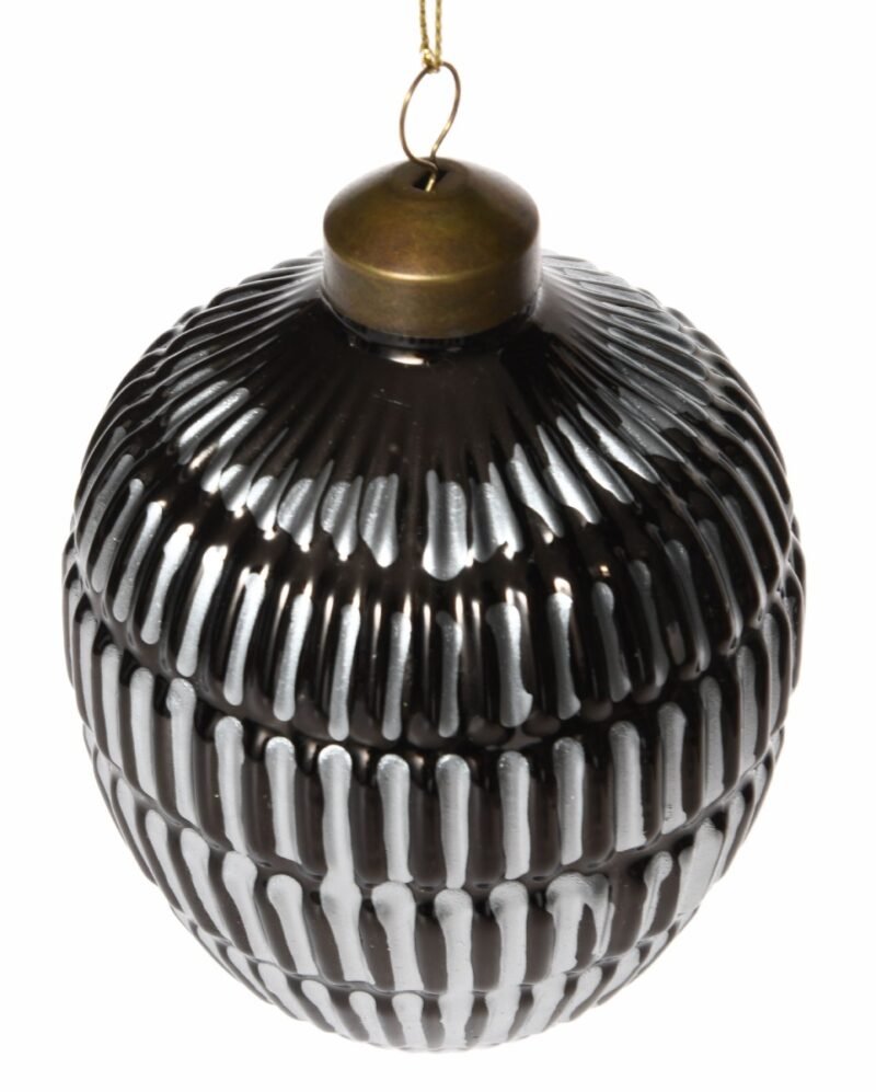 Oval Bauble 8x8x11cm Black Silver