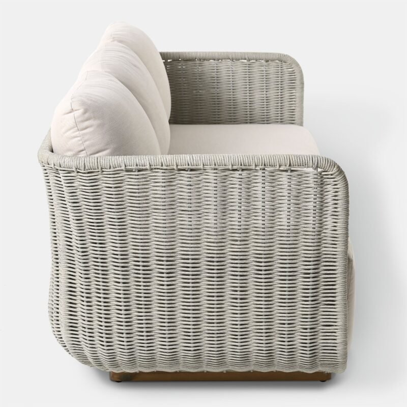 3-vietė sofa Pioverna 215x85x70cm Pilka virvė, saulės spindulių nepraleidžianti smėlio spalvos audinys