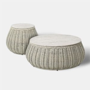 Kavos staliukas „Pioverna“ 70x70x50 cm, pilkos spalvos virvė, konglomeratas