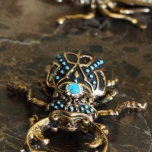 Blue and gold beetle ornament 9x2x11 cm