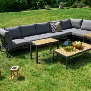 Kavos staliukas M Tamariz 75x40x55cm Aliuminis Grafitas, Tiko mediena