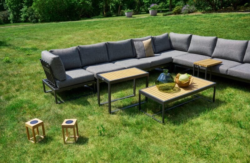 Kavos staliukas M Tamariz 75x40x55cm Aliuminis Grafitas, Tiko mediena