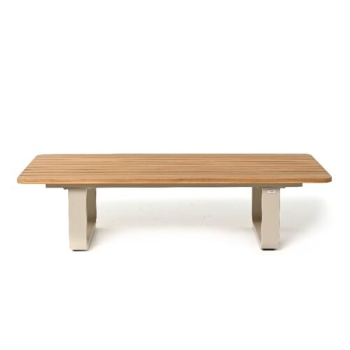 Kavos staliukas Livo 140x70x40cm Aliuminis, smėlio spalvos, tiko medžio stalviršis