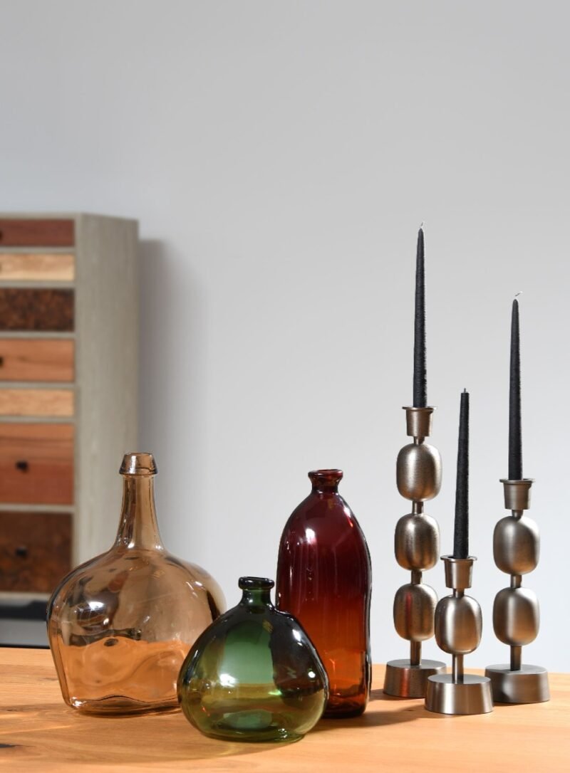 Fancy art dark bronze candle holder L 10x10x22cm