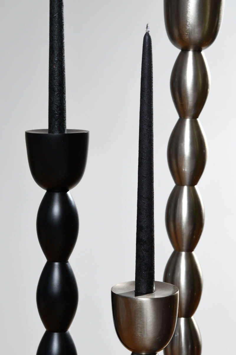 Fancy art long dark bronze candlestick S 9x9x82cm