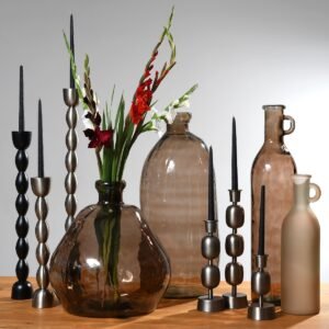 Fancy art dark bronze candle holder L 10x10x22cm