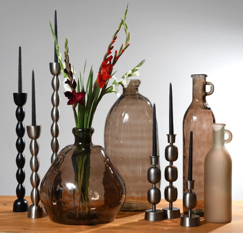 Fancy art dark bronze candle holder L 10x10x22cm