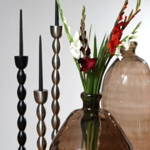 Fancy art long dark bronze candlestick S 9x9x82cm