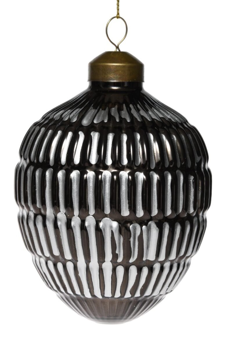 Oval Bauble 8x8x11cm Black Silver