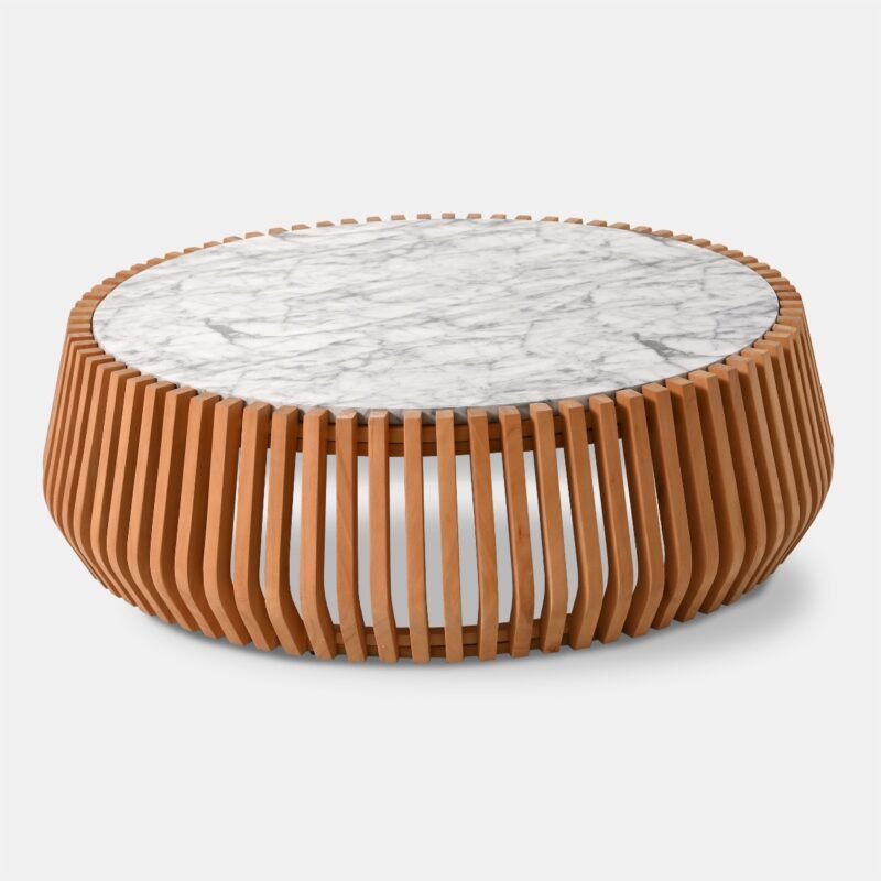 Kavos staliukas M Vera 106x106x31cm Eukaliptas, marmuro konglomeratas