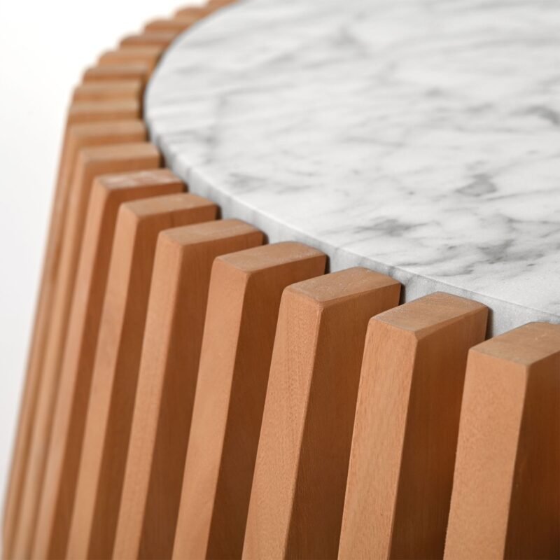 Kavos staliukas M Vera 106x106x31cm Eukaliptas, marmuro konglomeratas