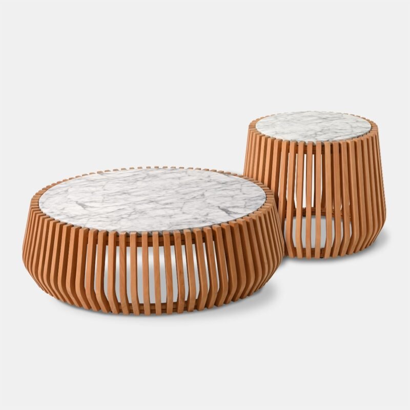 Kavos staliukas M Vera 106x106x31cm Eukaliptas, marmuro konglomeratas