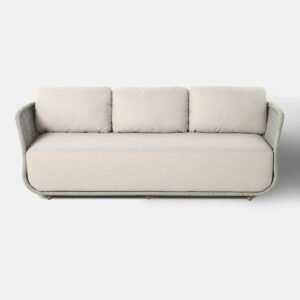 3-vietė sofa Pioverna 215x85x70cm Pilka virvė, saulės spindulių nepraleidžianti smėlio spalvos audinys