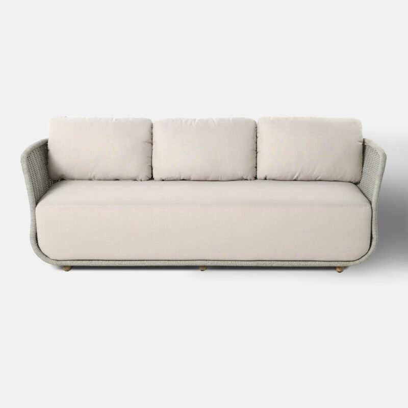 3-vietė sofa Pioverna 215x85x70cm Pilka virvė, saulės spindulių nepraleidžianti smėlio spalvos audinys