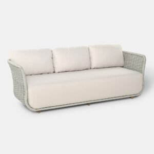 3-vietė sofa Pioverna 215x85x70cm Pilka virvė, saulės spindulių nepraleidžianti smėlio spalvos audinys