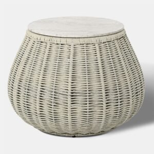 Kavos staliukas „Pioverna“ 70x70x50 cm, pilkos spalvos virvė, konglomeratas