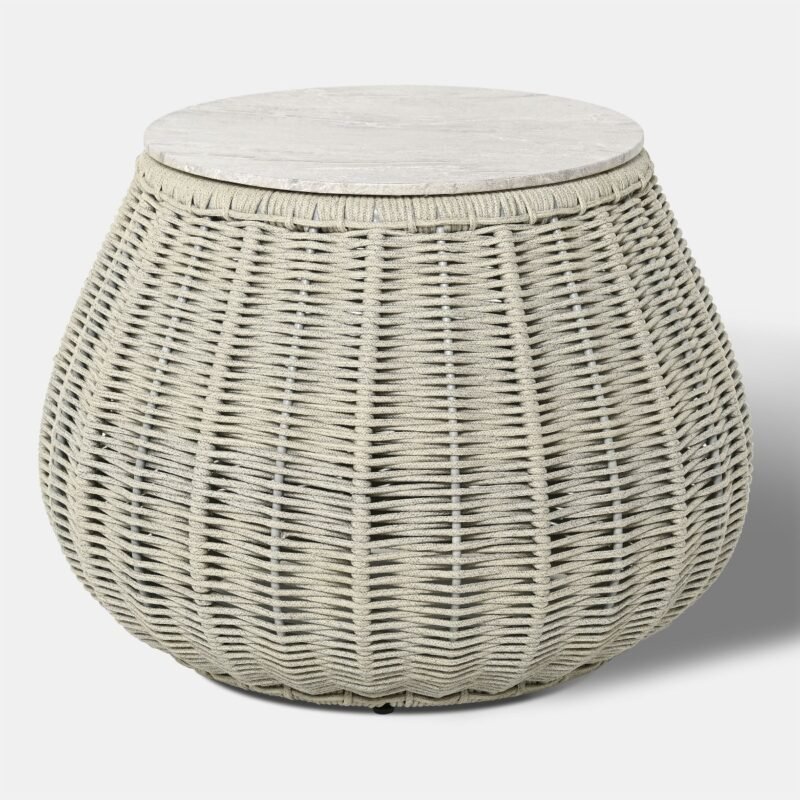 Kavos staliukas „Pioverna“ 70x70x50 cm, pilkos spalvos virvė, konglomeratas