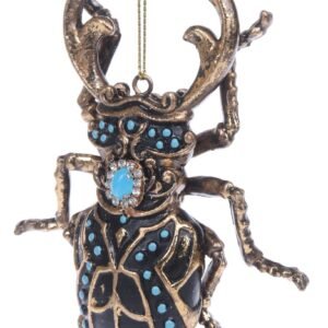 Blue and gold beetle ornament 9x2x11 cm