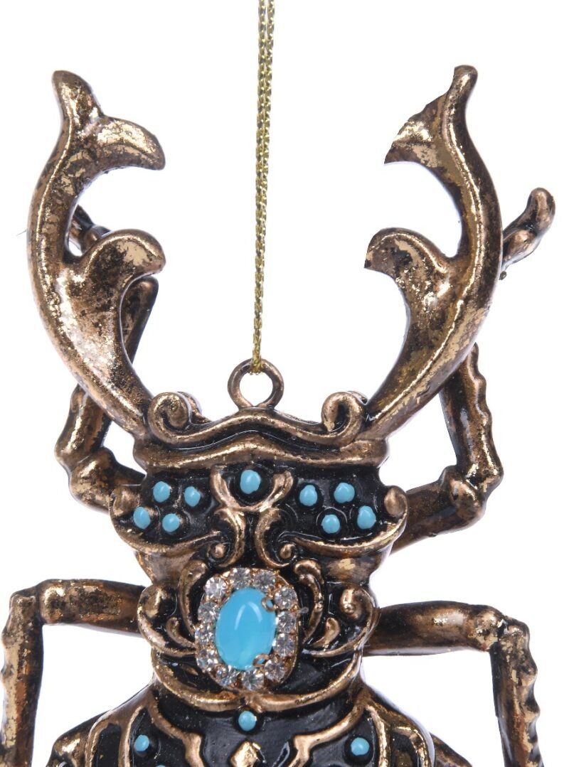 Blue and gold beetle ornament 9x2x11 cm