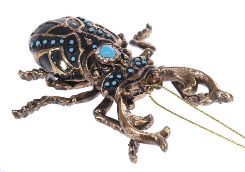 Blue and gold beetle ornament 9x2x11 cm