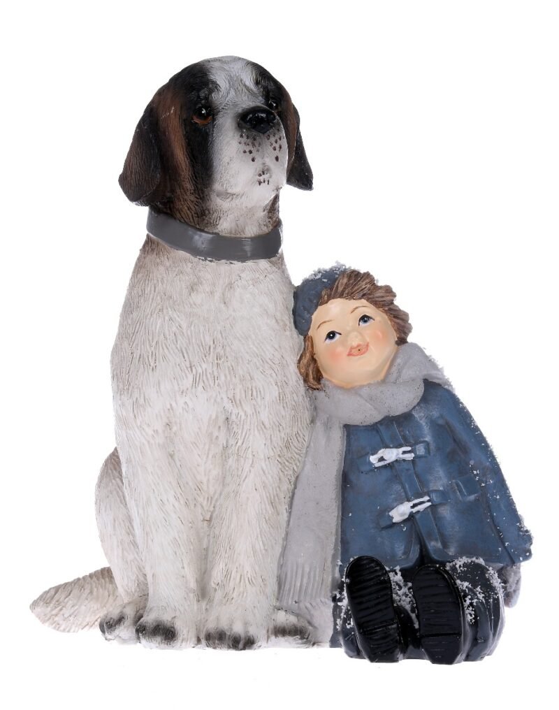 Boy with dog figurine 13x11x15 cm