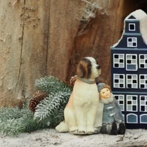 Boy with dog figurine 13x11x15 cm